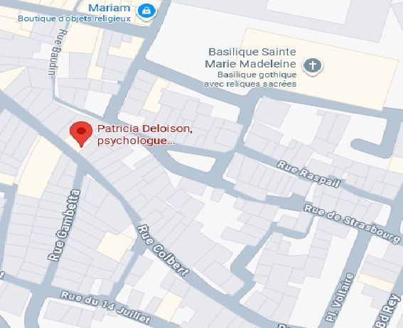 Plan d'accès de Google Maps montrant l'emplacement du cabinet de Patricia Deloison psychologue